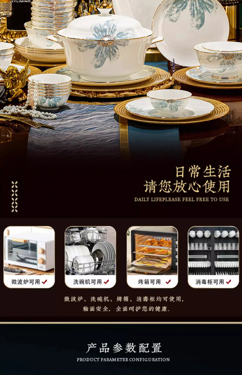 Gold Luxury Home Dinnerware Sets Gift Wedding Guests Party Kitchen Tableware Ceramic Christmas Vaisselle Cuisine Dinner Sets