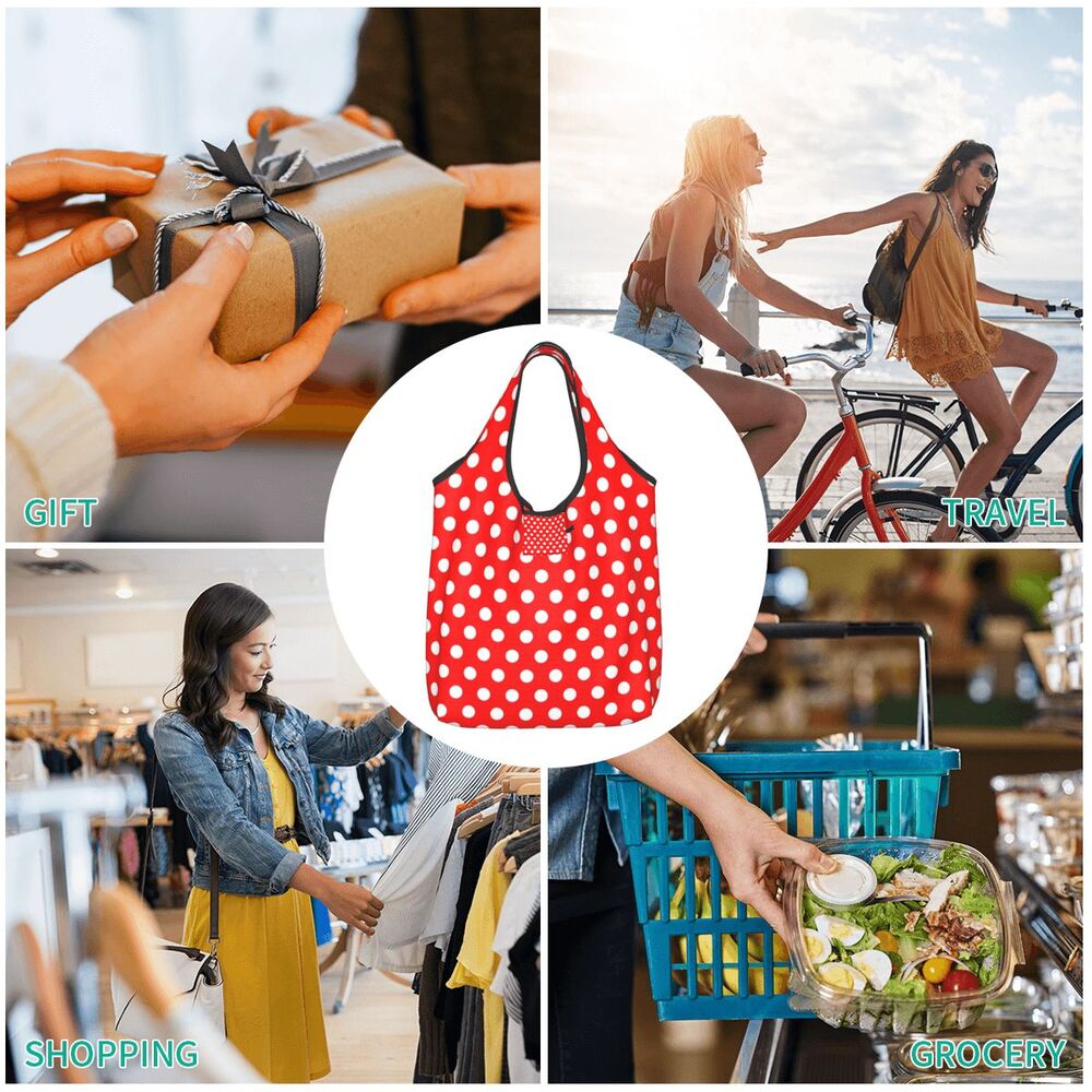 Custom Recycling Classic Black And White Polka Dot Shopping Bag Women Tote Bag Portable Grocery Shopper Bags