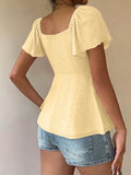 2026 Women Y2k Summer Tops V-Neck Drawstring Sexy Lace Up Short Sleeve Solid Color Shirts Female Elegant Casual Fashion Blouses