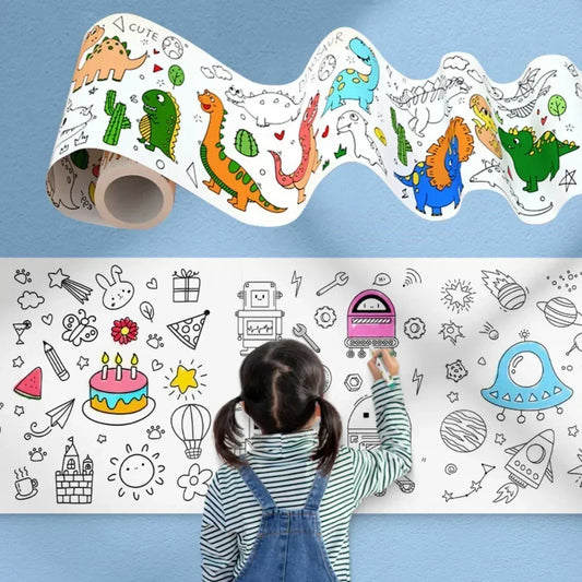 Rollo de dibujo para niños, papel de relleno de Color adhesivo, rollo de papel para colorear con desplazamiento de Graffiti para niños, juguetes educativos de pintura DIY