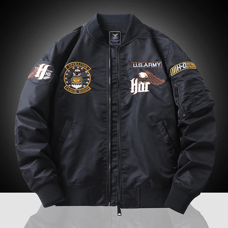 Chaqueta de vuelo de águila, ropa de trabajo para hombre, primavera y otoño, uniforme de béisbol de piloto, traje de vuelo táctico bordado, industria pesada, negro