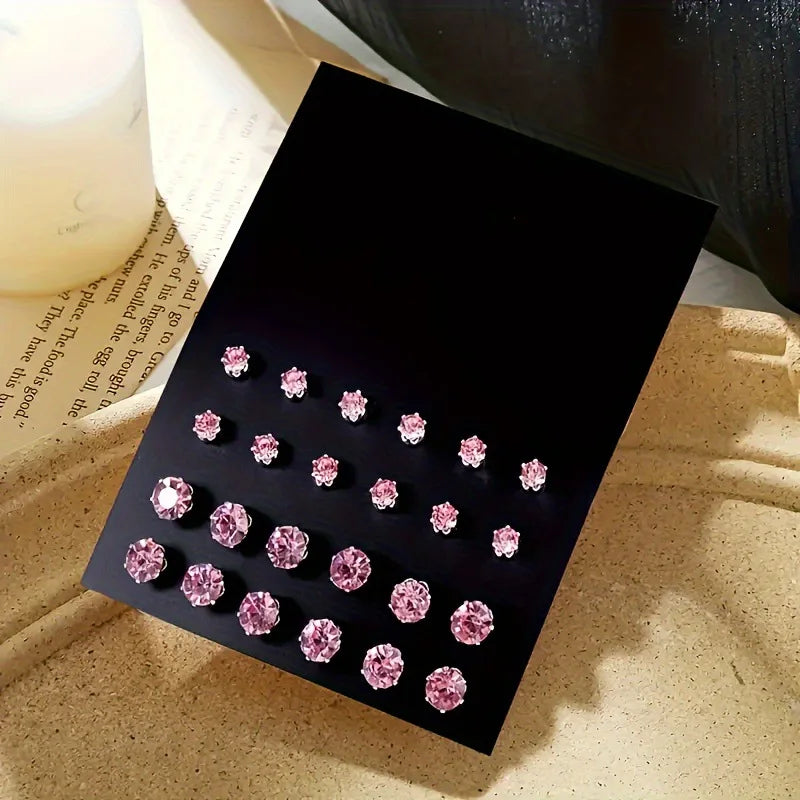 Luxuoso e Simples Brincos Decorativos de Zircônia, Brilhante e Carinhoso, Adequado para Presentes, Festas, Casais, 12 Pares