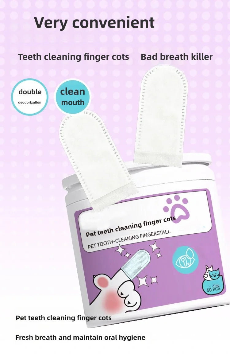 Pet Teeth Cleaning Dental Finger Wipes for Dogs & Cats, Reduces Plaque & Freshens Breath No-Rinse Dog Teeth Care Finger Wipes, E