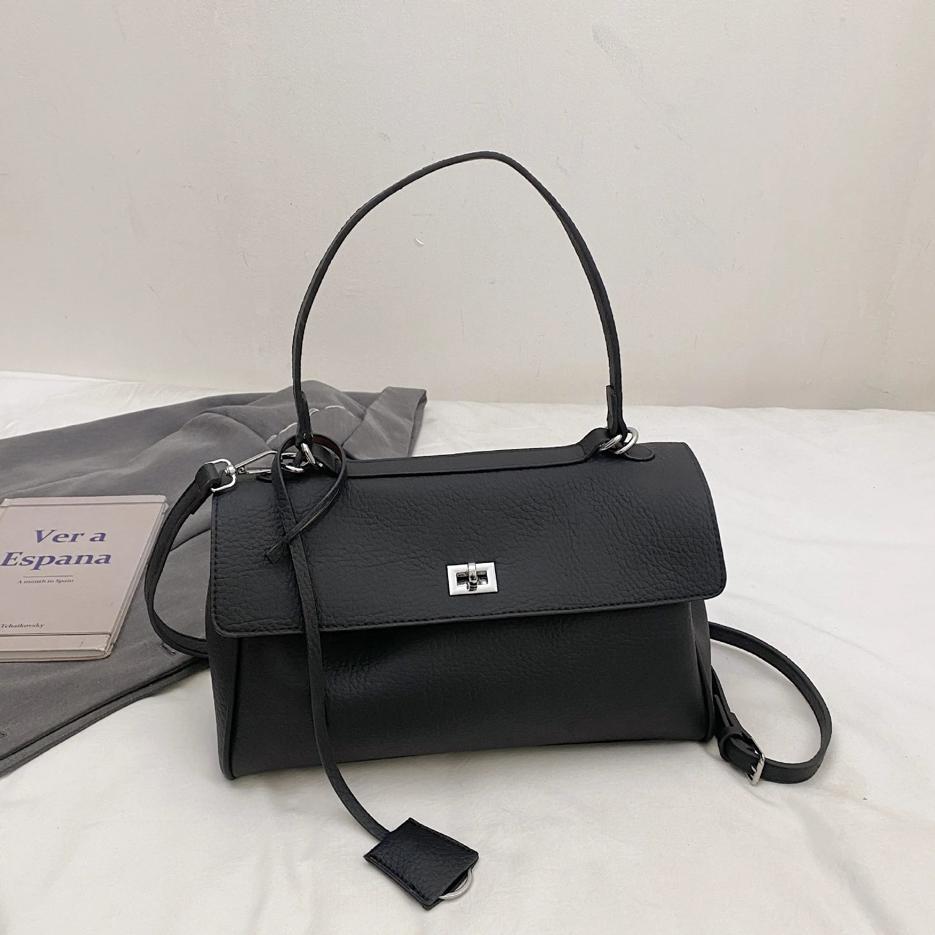 Casual Large Capacity Lychee Pattern Single Shoulder Slant Cross Bag Versatile Underarm Bag Simple Stylish Tote Bag