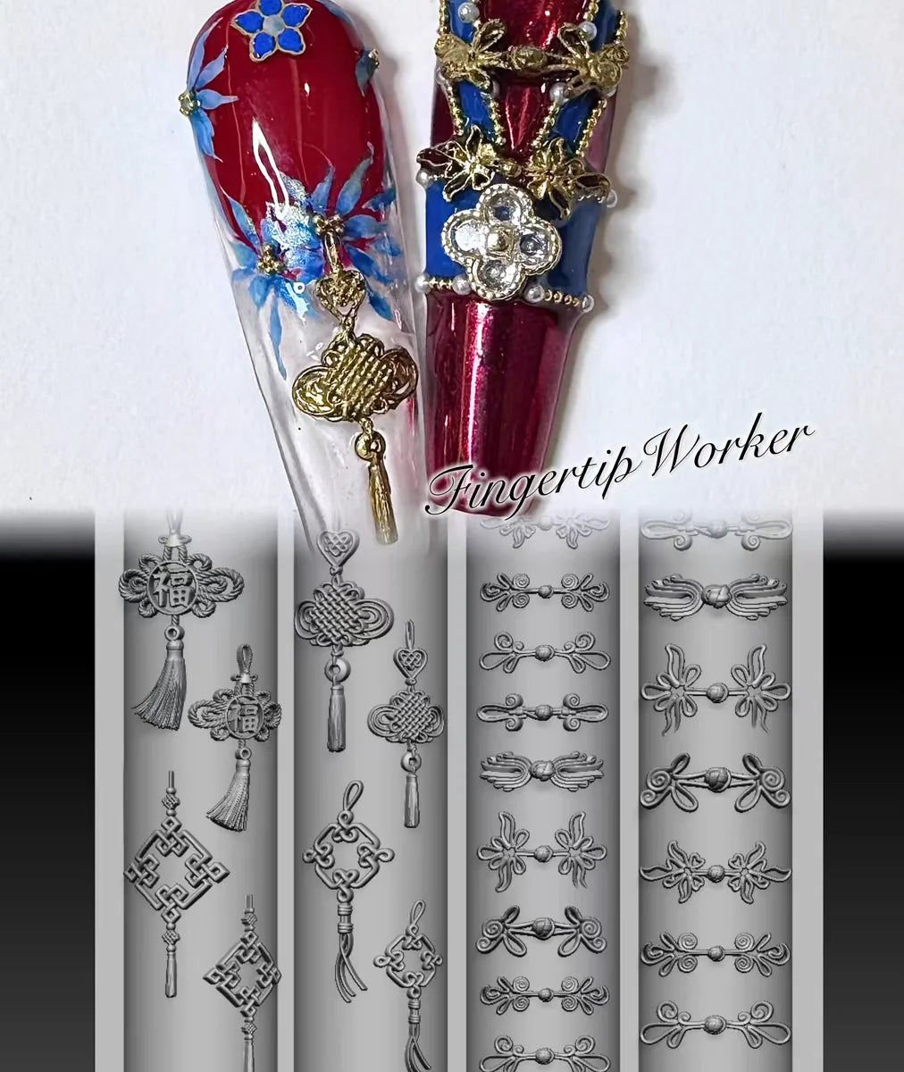 1Pc Chain Ice Flower Fox Spoon Fork Dragon Snake Butterfly 3D Acrylic Mold Nail Art Decorations  DIY Design Silicone Nails Mold