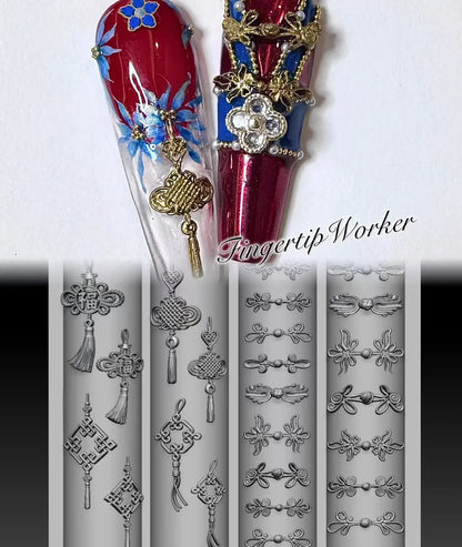 1Pc Chain Ice Flower Fox Spoon Fork Dragon Snake Butterfly 3D Acrylic Mold Nail Art Decorations  DIY Design Silicone Nails Mold