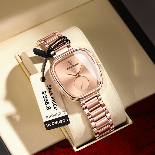POEDAGAR Reloj de lujo para mujer, resistente al agua, de acero inoxidable, de cuarzo, de alta calidad, elegante