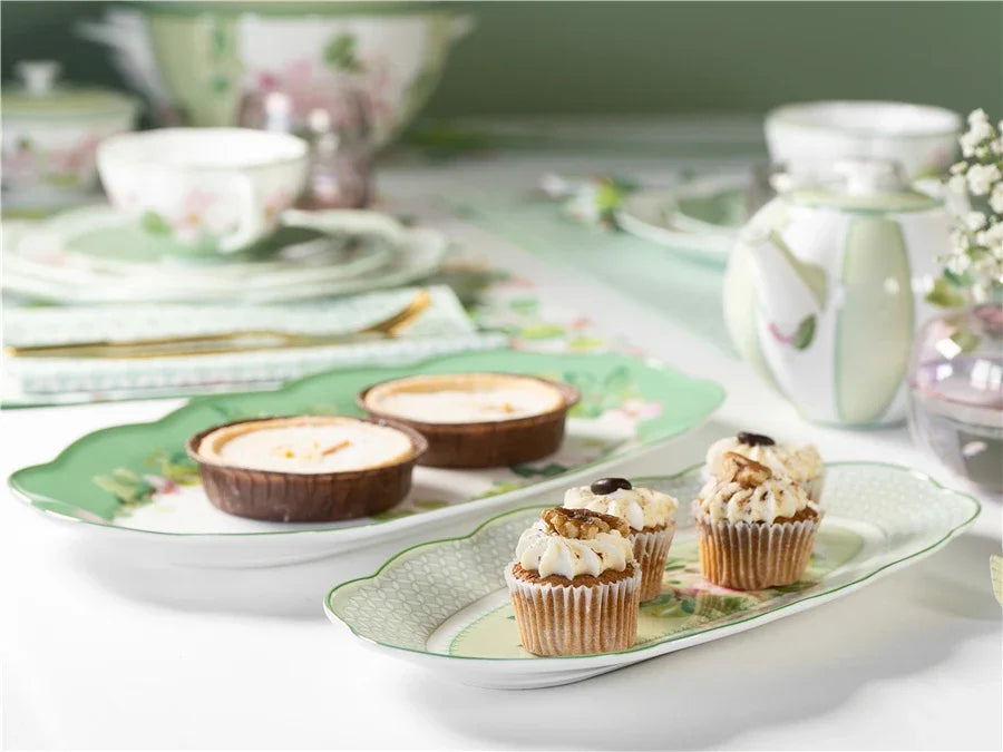 Ceramic Plate Household Bone China Dinner Plate Set Vintage Green Flower Dishes Tableware Oval Large Tray Dinnerware Sets