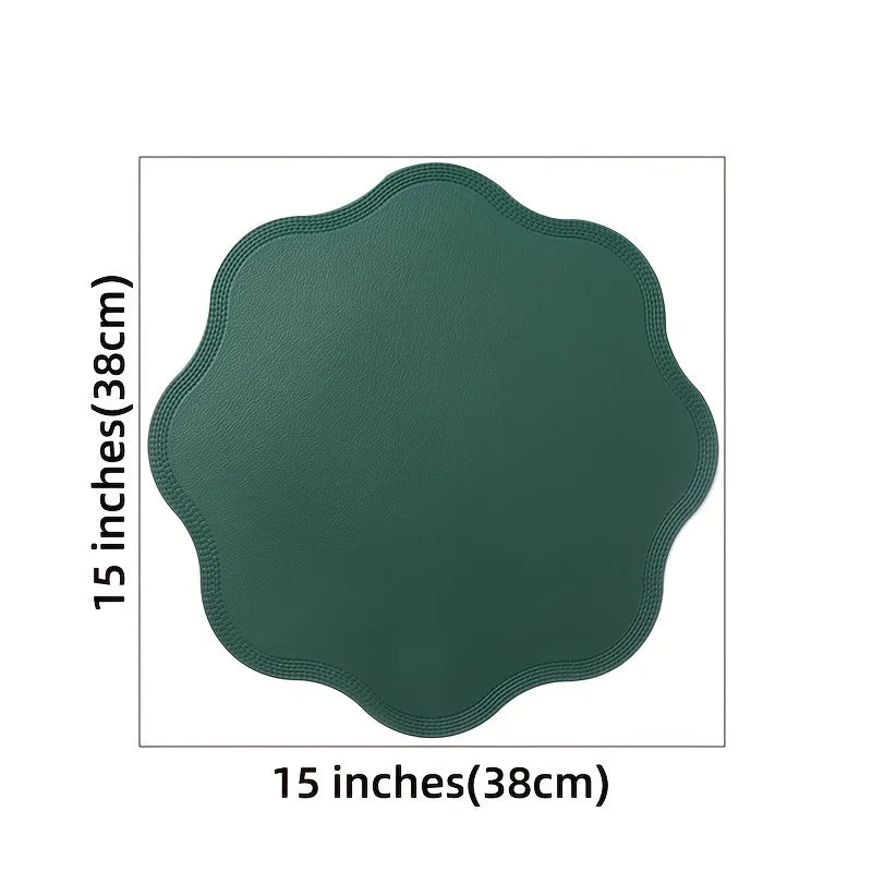 1/4/6PCS Round Placemat Sets, Luxury Faux Leather Table Mats, Embossed Flower Shaped Place Mats, Table Pad, 테이블매트, Салфетки