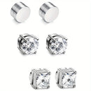 1/3Pairs 6MM Crystal Magnetic No-Pierce Stainless Steel Stud Earrings for Men Punk Zircon Magnet Earrings Non Piercing Jewelry