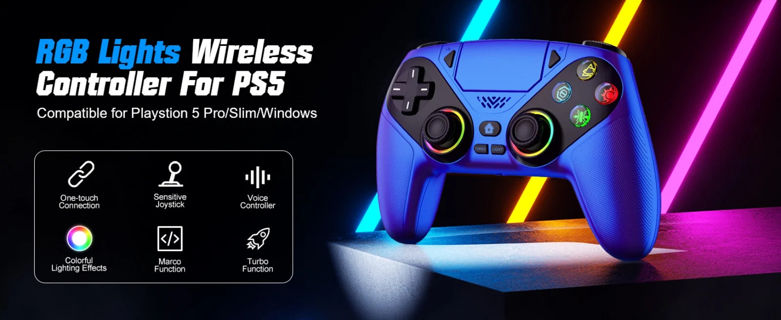 Controller For Playstation 5 PS5/PS5 Pro/Slim/PC Gamepads W/Hall Effect RGB Wireless Game Control Joystick Marco/Turbo Program