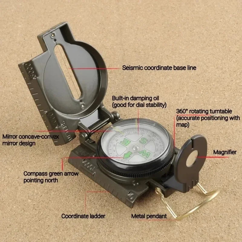Waterproof High Precision Compass Outdoor Survival Gadget Sports Hiking Mountaineering Professional Military Army Sight