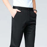 Pantalones de talla grande para hombre, pantalones de traje de negocios, pantalones de vestir formales elásticos, pantalones negros clásicos para hombre grande