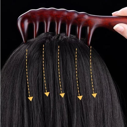 Peine de madera de sándalo verde natural hecho a mano para cabello rizado con dientes anchos, cepillo de masaje desenredante de madera antiestático para mujeres.