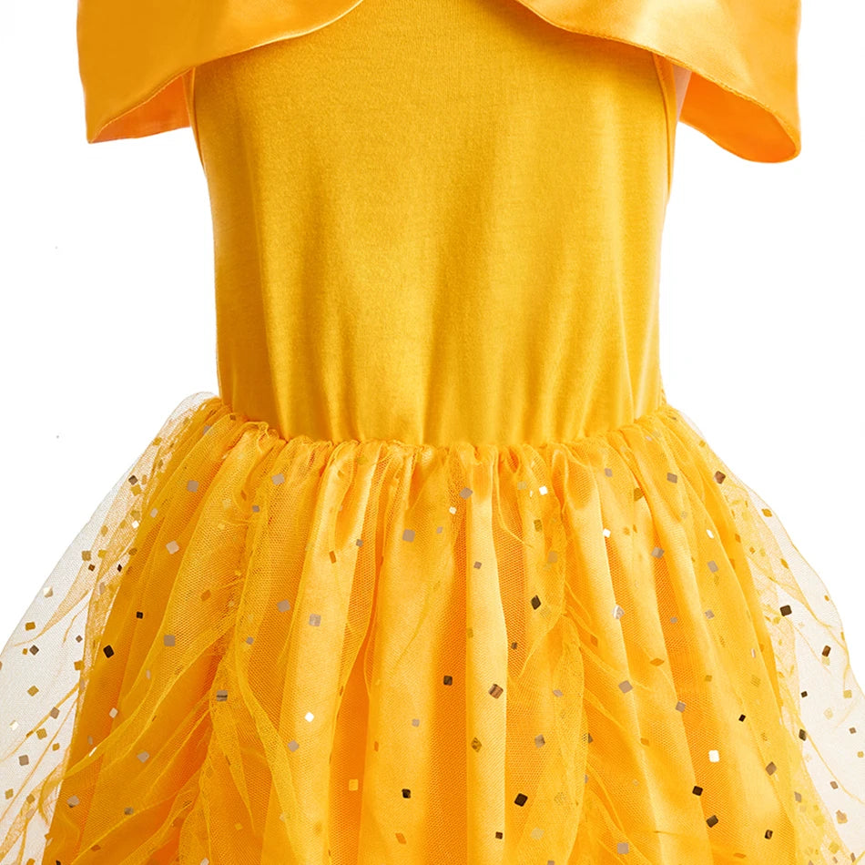 Children Princess Costume Kids Halloween Carnival Beauty Beast Birthday Party Clothes Girl Yellow Belle Cosplay Dress Up