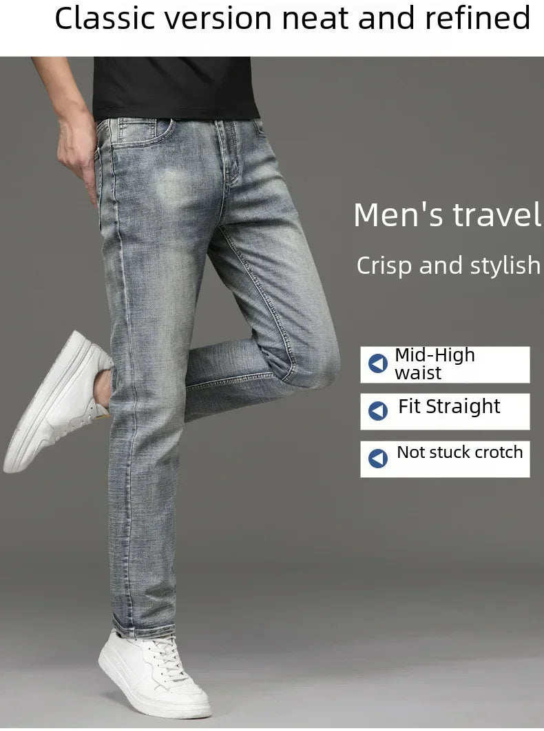 Csmor Lee Men's Jean Autumn Winter Loose-fit Straight-leg Trendy Pants Casual Denim Trousers Men Classic Stretch Jeans Fashion