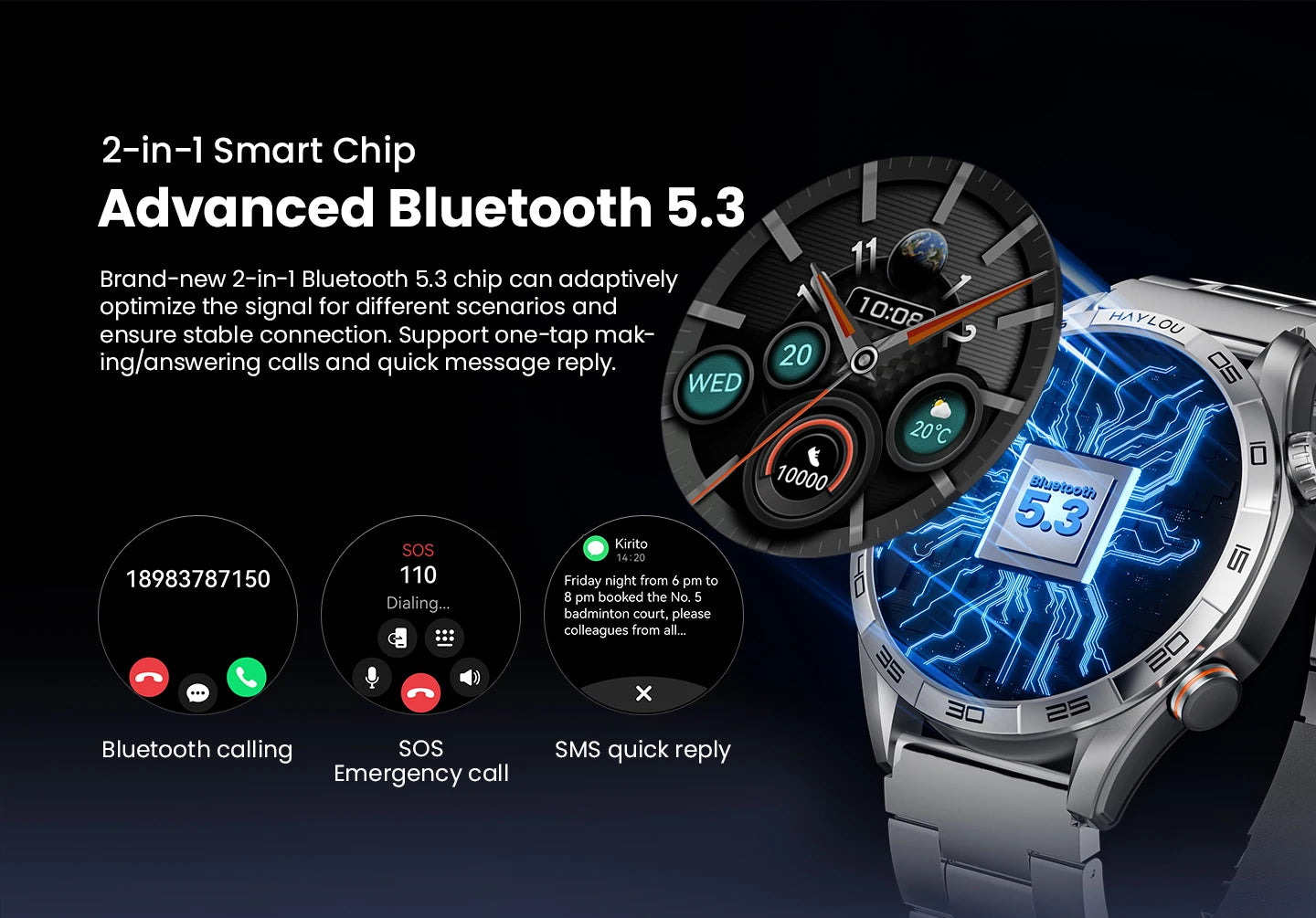 HAYLOU Solar 5 Voice Calling Smartwatch 1.58'' AMOLED Display 60Hz Smart Watch 24H Health Monitoring Sports Smartwatch for Men