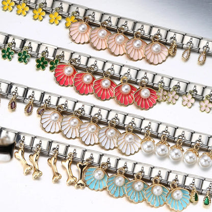 Pulsera con dijes italianos, nueva serie de colgantes, concha, perla de imitación, corazón, cadena personalizada, Y2k, fabricación de joyas DIY