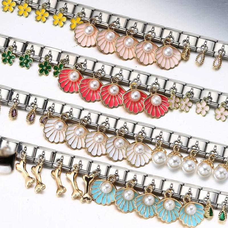 URING New Italian Charm Bracelet Pendant Series Shell Imitation Pearl Heart Personalized Assembly Chain Y2k DIY Making Jewelry