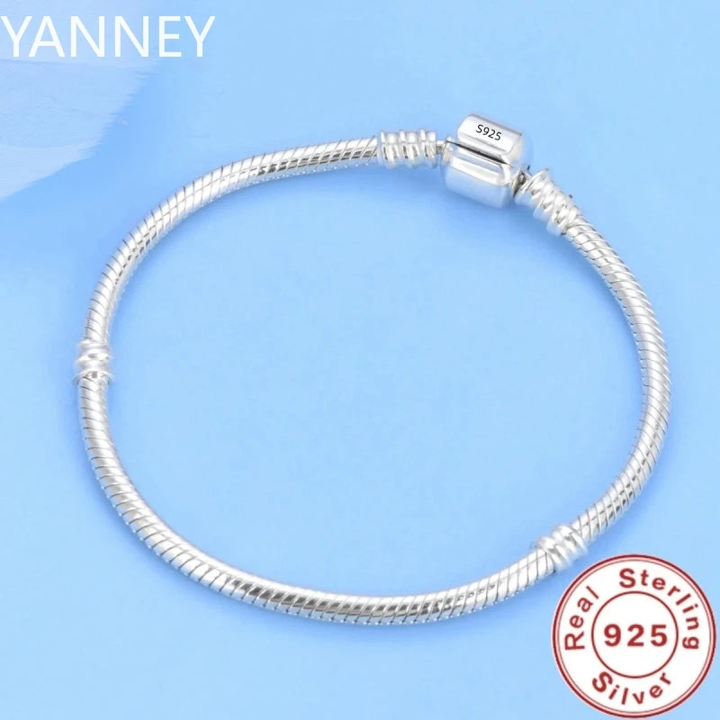 925 Sterling Silver Bracelet for Women, Famous Brand, Original Certified, DIY Charms, Beads, Snake Link Chain, Classic Wrist Jewelry 