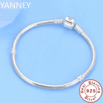 925 Sterling Silver Bracelet for Women, Famous Brand, Original Certified, DIY Charms, Beads, Snake Link Chain, Classic Wrist Jewelry 