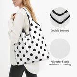 Custom Recycling Classic Black And White Polka Dot Shopping Bag Women Tote Bag Portable Grocery Shopper Bags