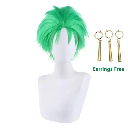 Anime Roronoa Zoro Cosplay Costume Uniform Green Coat Pants Head Scarf Roronoa Zoro Wig Earrings Halloween Carnival Men Clothes
