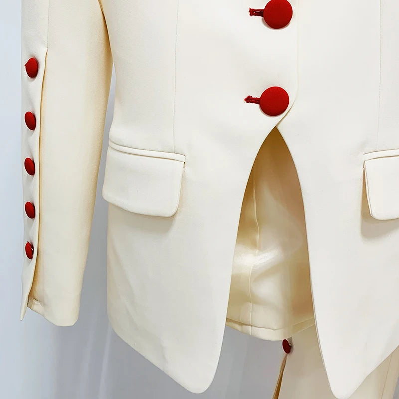 HIGH STREET 2024 Newest Designer Fashion Runway Suit Set Women's Stylish Color Buttons Trim Blazer Slit Pants Suit