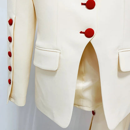 Conjunto de traje de pasarela de diseñador de moda de HIGH STREET 2024 para mujer, elegante blazer con botones de color y pantalones con abertura.
