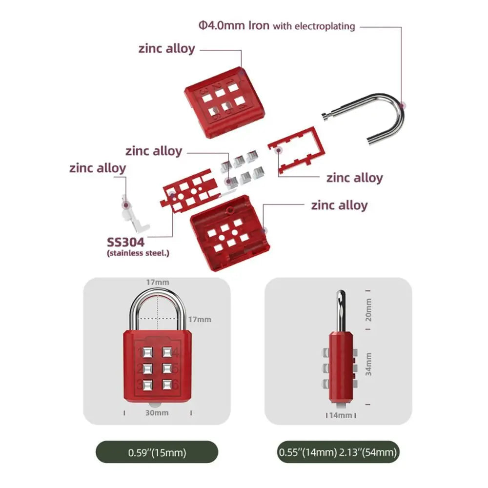 6 Digit Button Combination Password Lock Portable Travel Anti-theft Luggage Backpack Zipper Lock Dormitory Cabinet Padlock