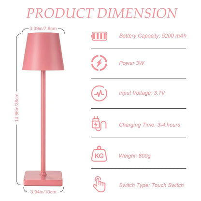Table Lamp LED Touch Sensor Desktop Night Light Rechargeable Wireless Reading Lamp For Hotel Bar Restaurant Bedroom Decor Light