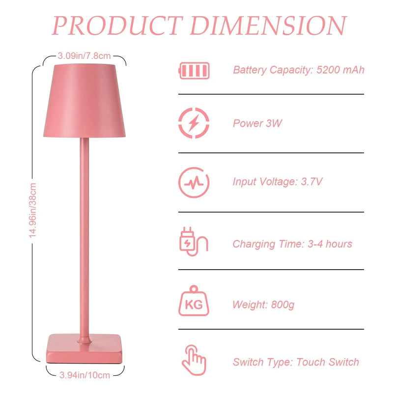 LED Table Lamps 3Levels Dimmable Wireless Led Desk Lamp Touch Bedside Creative Ambient Light USB Rechargeable Bar Outdoor Decor