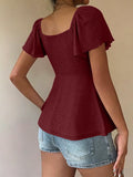 2026 Women Y2k Summer Tops V-Neck Drawstring Sexy Lace Up Short Sleeve Solid Color Shirts Female Elegant Casual Fashion Blouses