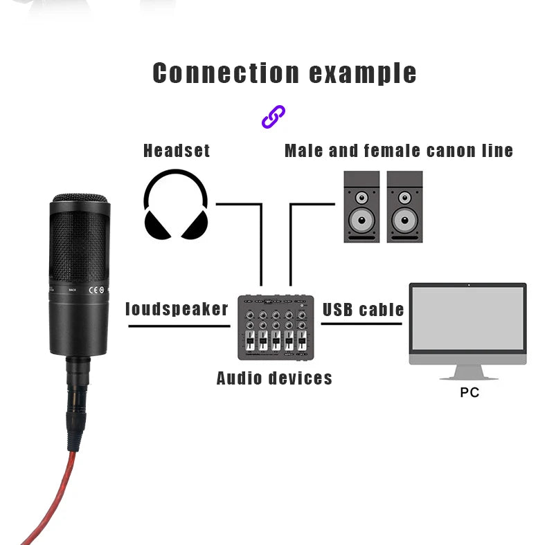 AT2020 Condenser Microphone for Recording Gaming Microfono Condenser Professional Microphone,Cardioid Mic for Singing