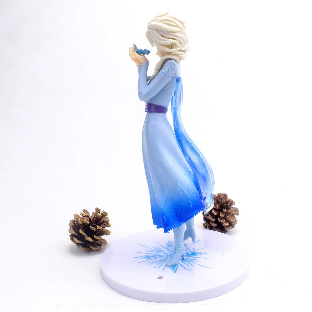 21cm Disney Frozen Snow Queen Elsa Princess Holding Fire Dragon In Hand PVC Action Figure Anime Doll Toys Christmas Gift For Kid