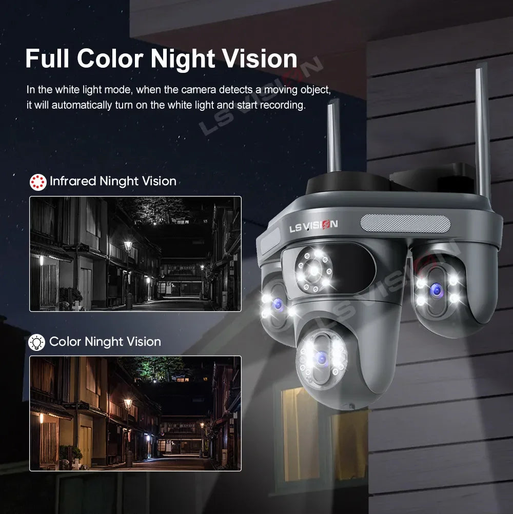 LS VISION 15MP Three Screen WiFi Camera Outdoor Three 360°Rotation PTZ IP Camera Human Auto Tracking Video Surveillance Cam CCTV