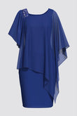 Manto de chiffon assimétrico feminino, tamanho positivo, ombro frio elegante, sobreposição, monocromática, gola redonda, vestidos femininos, verão