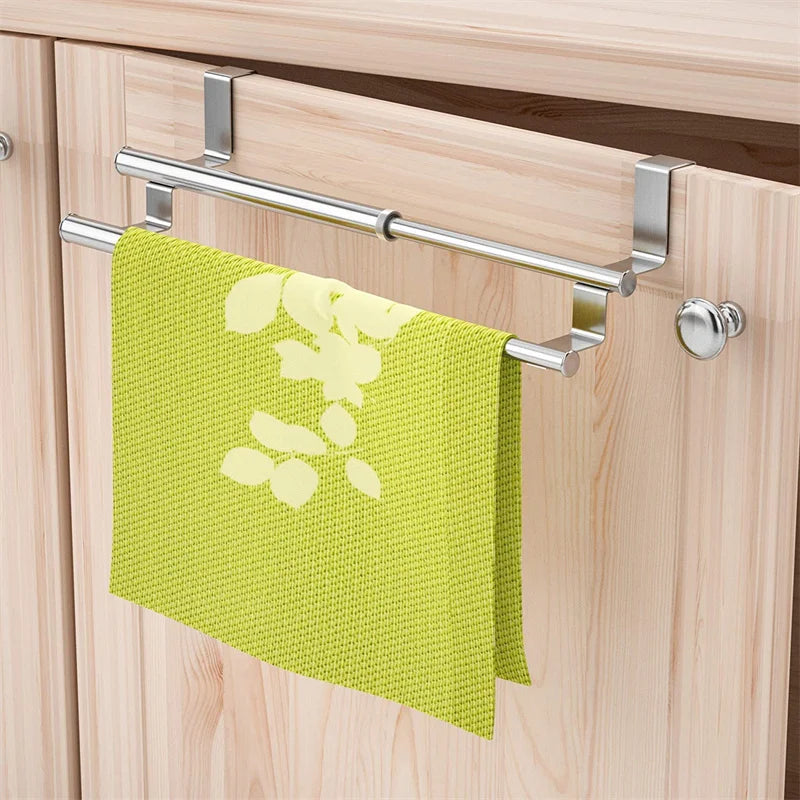 Estante para trapos de cocina y baño de acero inoxidable, colgador de paños de cocina, toallero de un solo poste, soporte colgante para puerta trasera.