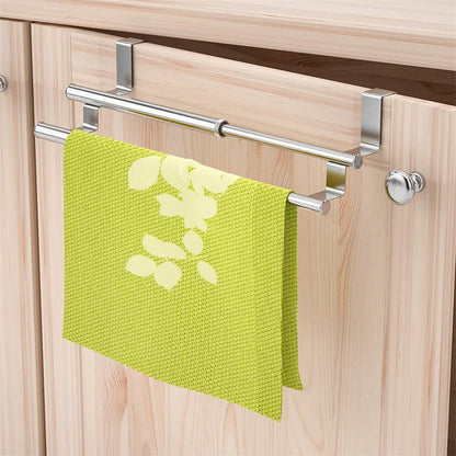 Estante para trapos de cocina y baño de acero inoxidable, colgador de paños de cocina, toallero de un solo poste, soporte colgante para puerta trasera.
