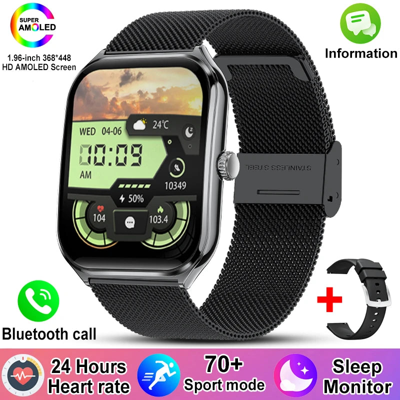 New For OPPO Ultra Thin Smart Watch Men Woman 1.96" HD AMOLED 70+Sports Mode Health Monitor Bluetooth Call Waterproof Smartwatch