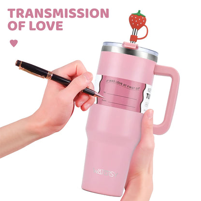 1pcs Watersy 1200ml/40oz Tumbler with Handle Pink Stainless Steel Thermal Portable Vacuum Insulated Gifts Cup