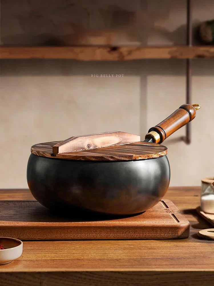 Handmade Forging NON-STICK PAN Household Stir Fry Stew Pot Flat Bottom Small Frying Pan Kitchen Gas Stove Universal Pan Cookware