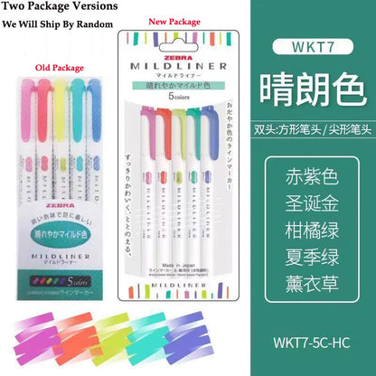New Zebra Mildliner Highlighter Pastel Full Set 5 Colors Set Marker Pen Double Ended Art Stationery Supply for Drawing Painting