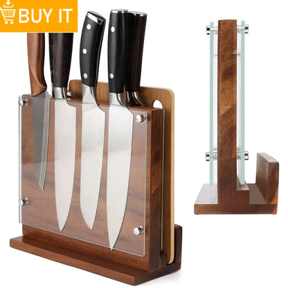 Magnetic Rotating Wood Knife Holder  360° Rotatable Knife Block For  Kitchen Knives Storage With Anti Slip Pad Wood Knife Board