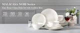 MALACASA Nori 16/32-Piece Nordic European White Bone China Tableware Set with Bowl, Dinner, Dessert, & Soup Plate Set for 4/8 people