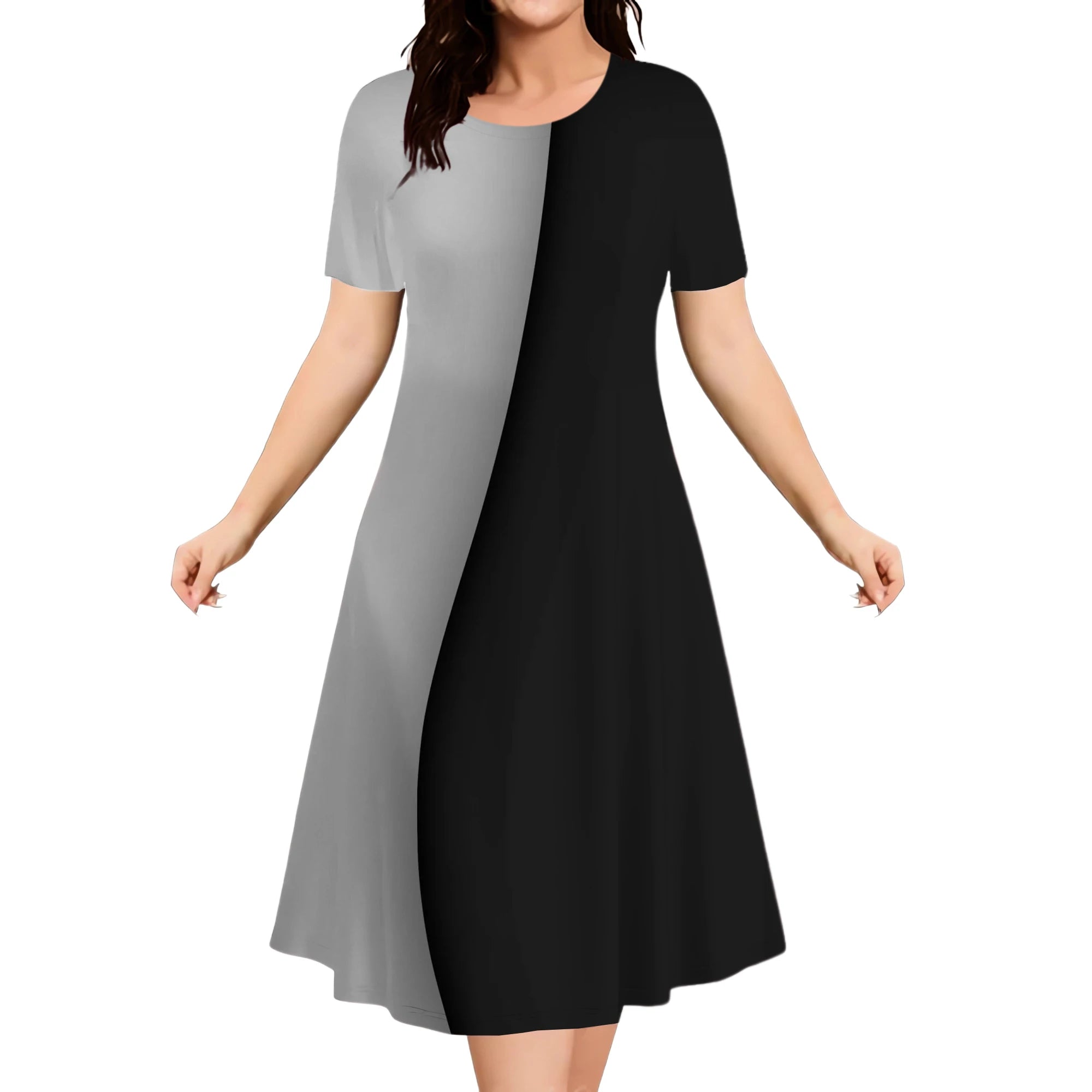 2025 Summer Women Dress Fashion Plus Size Short Sleeve Dress Black White Contrast Color Loose A-Line Dress Big Size 9XL Clothing