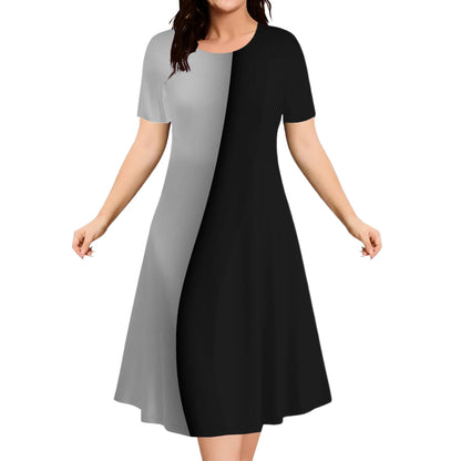 2025 Summer Women Dress Fashion Plus Size Short Sleeve Dress Black White Contrast Color Loose A-Line Dress Big Size 9XL Clothing