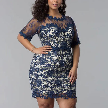Vestido de encaje para mujer, de manga corta, talla grande, elegante, informal, para discoteca, sexy, de moda de verano 