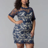 Vestido de encaje para mujer, de manga corta, talla grande, elegante, informal, para discoteca, sexy, de moda de verano 