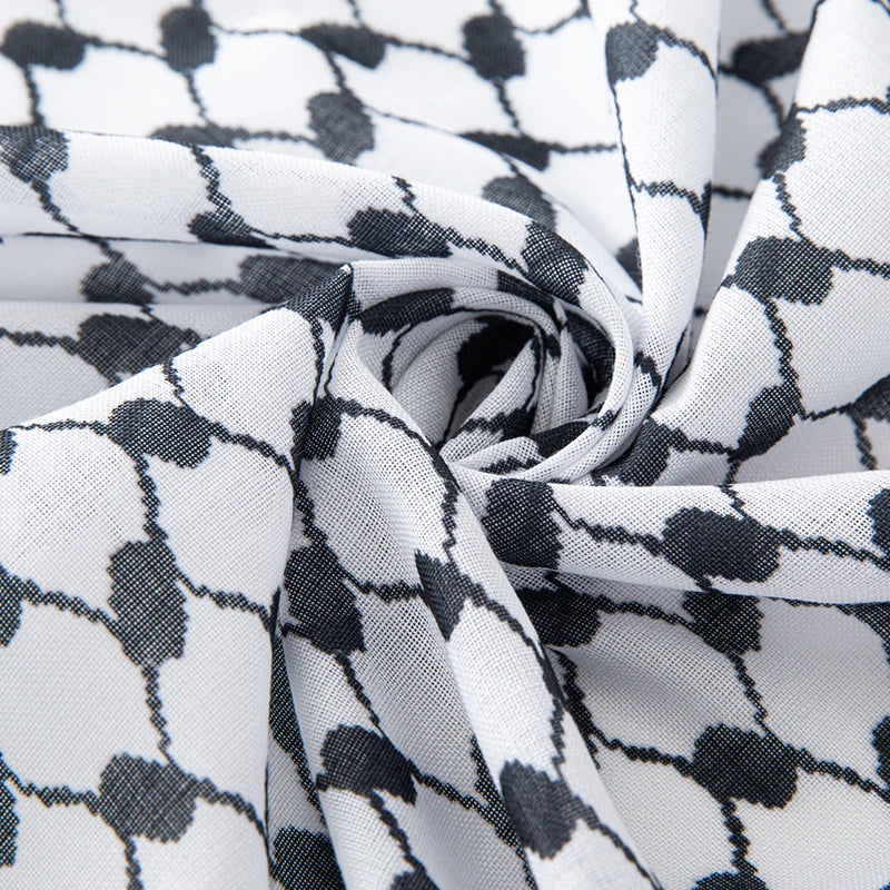 Bufanda clásica palestina con estampado cuadrado de keffiyeh en blanco y negro para hombre, pañuelo para la cabeza estilo shemagh, pañuelo islámico árabe para el cuello y la cabeza.